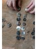 Mother-of-pearl buttons enameled, grey green